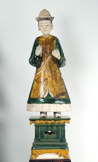 Pair of Ming Dynasty Court Figures on Lacquer Stands