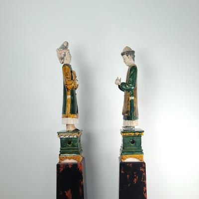 Pair of Ming Dynasty Court Figures on Lacquer Stands