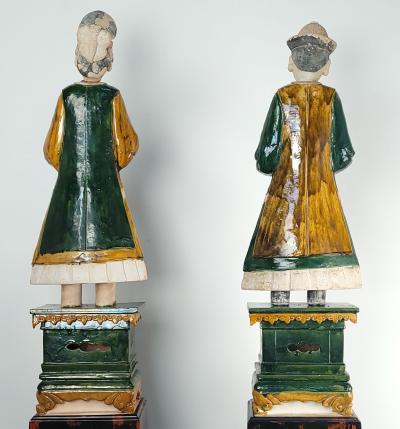 Pair of Ming Dynasty Court Figures on Lacquer Stands
