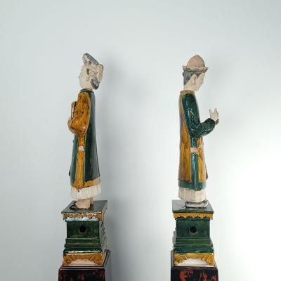 Pair of Ming Dynasty Court Figures on Lacquer Stands