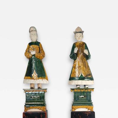 Pair of Ming Dynasty Court Figures on Lacquer Stands