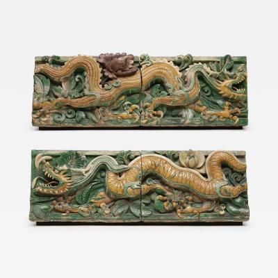 Pair of Ming Sancai Dragon Roof Tiles