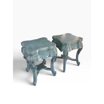 Pair of Ming Style Faux Jade Chinese Side Tables