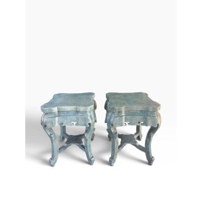 Pair of Ming Style Faux Jade Chinese Side Tables