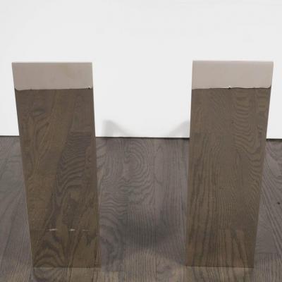 Pair of Minimalist Polished Nickel Rectangular Andirons