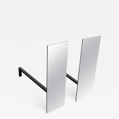 Pair of Minimalist Polished Nickel Rectangular Andirons