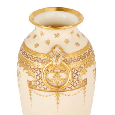 Pair of Minton Gilt Decorated Ivory Ground Porcelain Vases