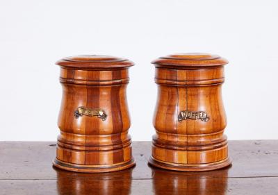 Pair of Mixed Wood Tea and Coffee Vessels