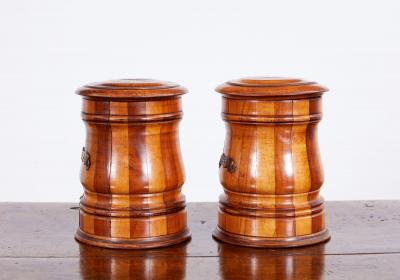 Pair of Mixed Wood Tea and Coffee Vessels