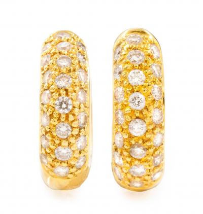Pair of Modern 18k Yellow Gold Huggie Earrings with 44 Diamonds