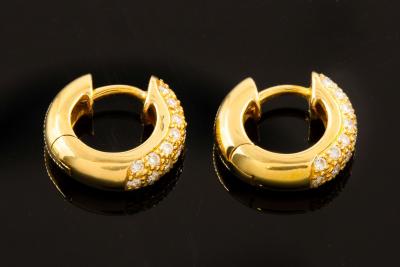 Pair of Modern 18k Yellow Gold Huggie Earrings with 44 Diamonds