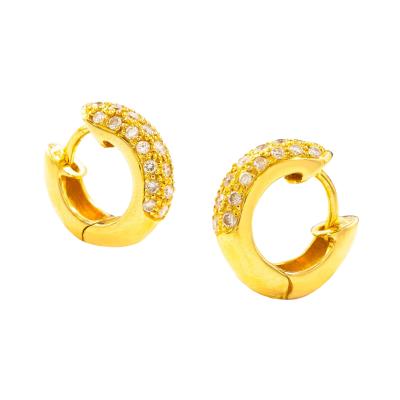 Pair of Modern 18k Yellow Gold Huggie Earrings with 44 Diamonds