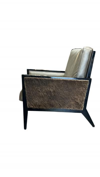 Pair of Modern Black Lacquer Chairs with Fur Accent