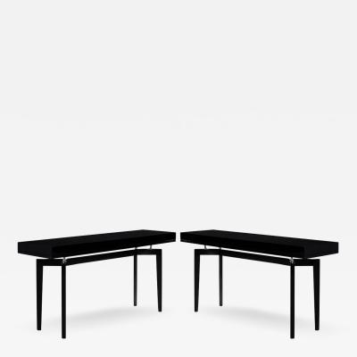 Pair of Modern Black Lacquered Console Tables