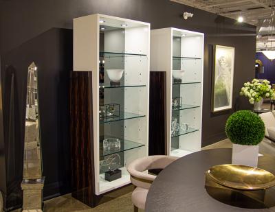 Pair of Modern Bookcase Display Cabinets in Ziricote Wood