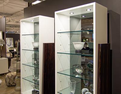 Pair of Modern Bookcase Display Cabinets in Ziricote Wood