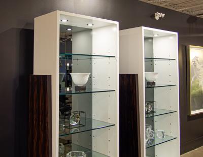 Pair of Modern Bookcase Display Cabinets in Ziricote Wood