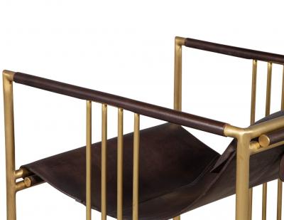 Pair of Modern Brass Leather Lounge Chair Bison by McGuire Haybine