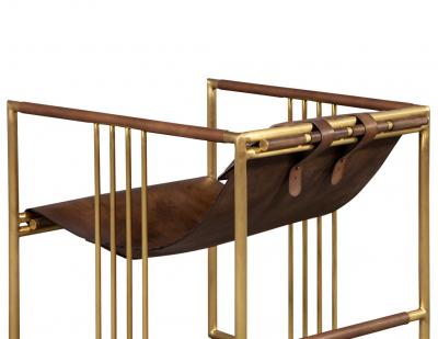 Pair of Modern Brass Leather Lounge Chair Saddle by McGuire Haybine