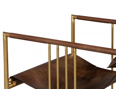 Pair of Modern Brass Leather Lounge Chair Saddle by McGuire Haybine