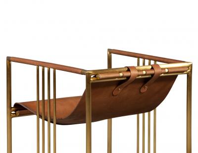 Pair of Modern Brass Leather Lounge Chair Tan by McGuire Haybine