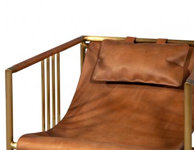 Pair of Modern Brass Leather Lounge Chair Tan by McGuire Haybine