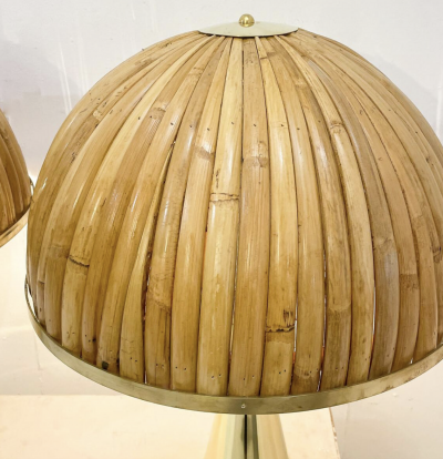 Pair of Modern Brass and Bamboo Table Lamps Italy