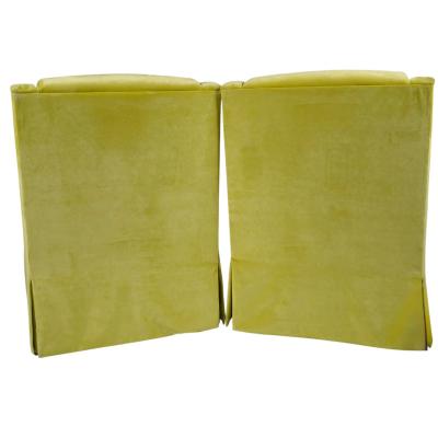 Pair of Modern Chartreuse Velvet Swivel Down Slipper Chairs