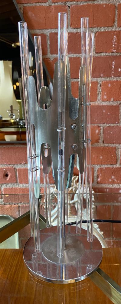 Pair of Modern Cylindrical Glass and Chrome Table Lamps Italy 1970s