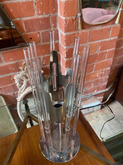 Pair of Modern Cylindrical Glass and Chrome Table Lamps Italy 1970s