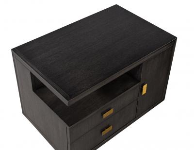 Pair of Modern End Table in Grey Charcoal Finish and Bronzed Hardware