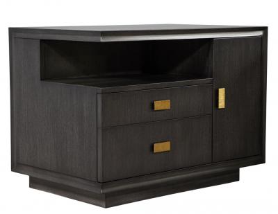 Pair of Modern End Table in Grey Charcoal Finish and Bronzed Hardware