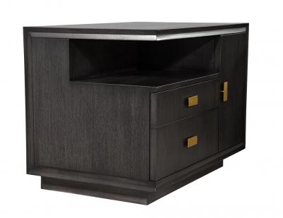 Pair of Modern End Table in Grey Charcoal Finish and Bronzed Hardware