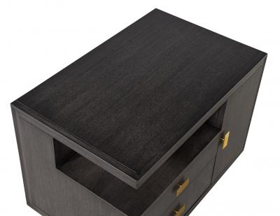 Pair of Modern End Table in Grey Charcoal Finish and Bronzed Hardware
