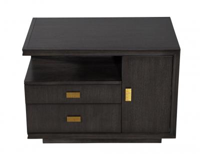 Pair of Modern End Table in Grey Charcoal Finish and Bronzed Hardware