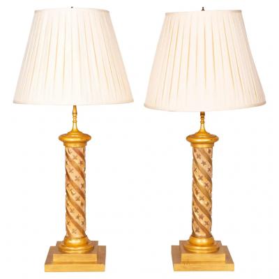 Pair of Modern Giltwood Table Lamps