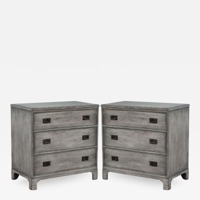 Pair of Modern Grey Distressed Chests by Kittinger