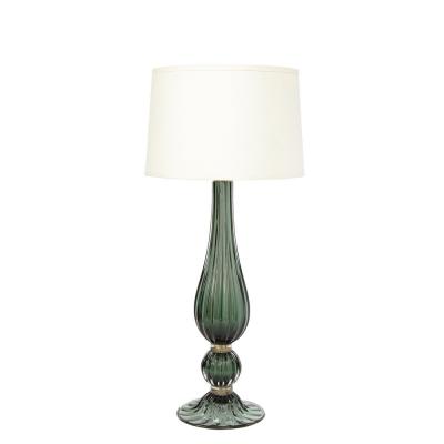 Pair of Modern Hand Blown Murano Green Glass Table Lamps with 24 Karat Gold