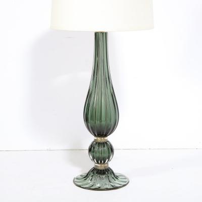 Pair of Modern Hand Blown Murano Green Glass Table Lamps with 24 Karat Gold