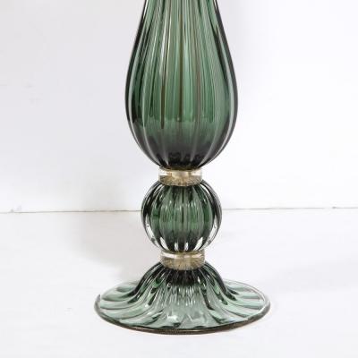 Pair of Modern Hand Blown Murano Green Glass Table Lamps with 24 Karat Gold