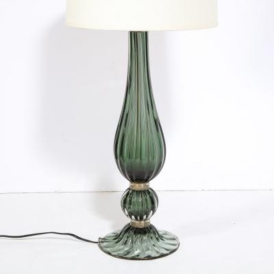 Pair of Modern Hand Blown Murano Green Glass Table Lamps with 24 Karat Gold