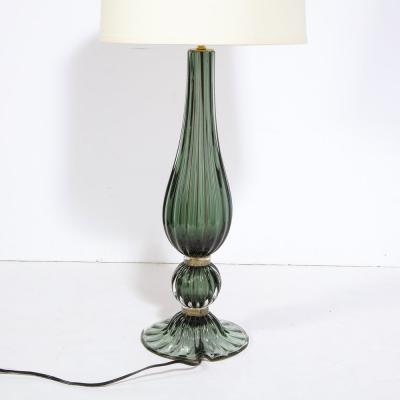Pair of Modern Hand Blown Murano Green Glass Table Lamps with 24 Karat Gold