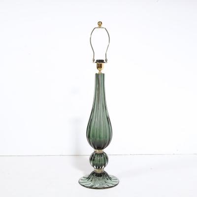 Pair of Modern Hand Blown Murano Green Glass Table Lamps with 24 Karat Gold
