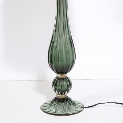 Pair of Modern Hand Blown Murano Green Glass Table Lamps with 24 Karat Gold