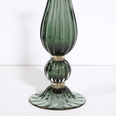 Pair of Modern Hand Blown Murano Green Glass Table Lamps with 24 Karat Gold