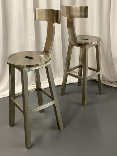 Pair of Modern Industrial Style Steel Bar Counter Stools Organic Form
