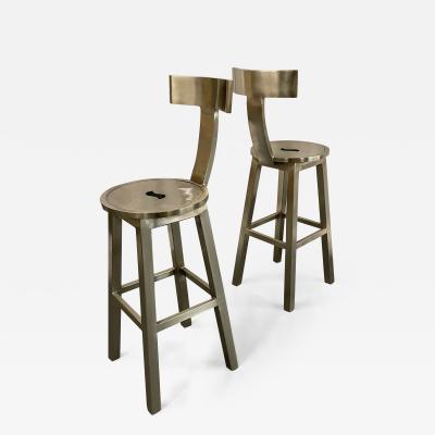 Pair of Modern Industrial Style Steel Bar Counter Stools Organic Form