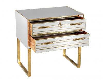 Pair of Modern Italian Brass and Mirror Nightstand Chests