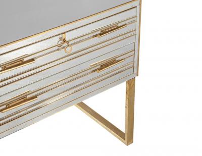 Pair of Modern Italian Brass and Mirror Nightstand Chests