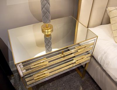 Pair of Modern Italian Brass and Mirror Nightstand Chests
